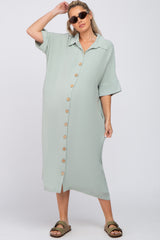 Light Olive Oversized Button Down Maternity Midi Dress