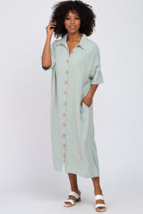 Light Olive Oversized Button Down Maternity Midi Dress