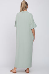 Light Olive Collared Linen Maternity Maxi Dress