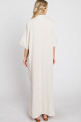 Beige Collared Linen Maxi Dress