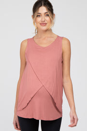 Salmon Solid Sleeveless Maternity Nursing Top