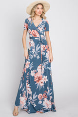 Blue Floral Wrap Nursing Maxi Dress