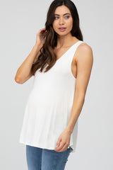 White Basic V-Neck Maternity Tank Top