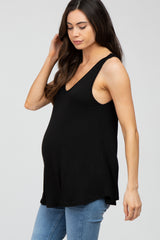 Black Basic V-Neck Maternity Tank Top