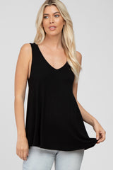 Black Basic V-Neck Tank Top