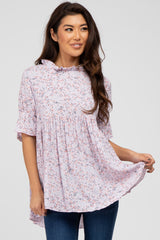 Lavender Floral Ruffle Mock Neck Babydoll Top