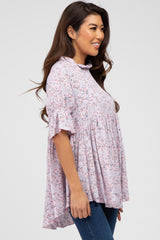 Lavender Floral Ruffle Mock Neck Babydoll Top