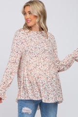 Ivory Floral Ruffle Mock Neck Babydoll Maternity Blouse