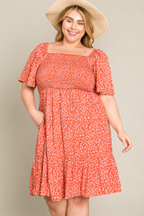 Coral Floral Smocked Plus Dress