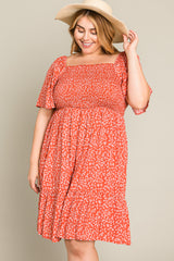 Coral Floral Smocked Plus Dress