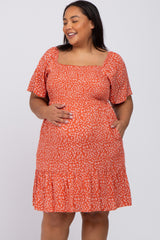 Coral Floral Smocked Maternity Plus Dress