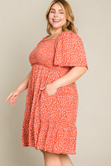 Coral Floral Smocked Plus Dress