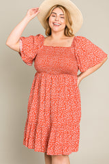 Coral Floral Smocked Plus Dress