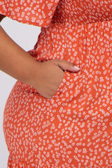 Coral Floral Smocked Maternity Plus Dress