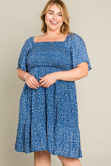 Blue Floral Smocked Plus Dress