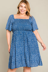 Blue Floral Smocked Plus Dress