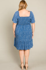 Blue Floral Smocked Plus Dress