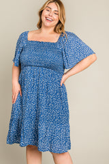 Blue Floral Smocked Plus Dress