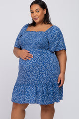 Blue Floral Smocked Maternity Plus Dress