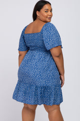 Blue Floral Smocked Maternity Plus Dress