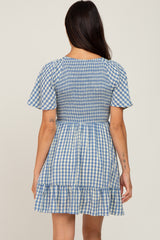 Blue Gingham Print Smocked Dress