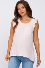 Light Pink Sleeveless Ruffle Pocket Front Maternity Top