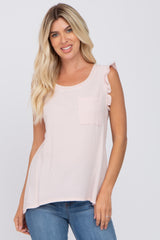 Light Pink Sleeveless Ruffle Pocket Front Maternity Top