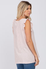 Light Pink Sleeveless Ruffle Pocket Front Top