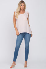 Light Pink Sleeveless Ruffle Pocket Front Top