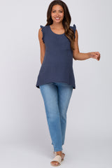 Navy Sleeveless Ruffle Pocket Front Maternity Top