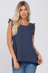 Navy Sleeveless Ruffle Pocket Front Maternity Top