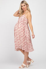 Mauve Floral Pleated Cross Back Maternity Dress