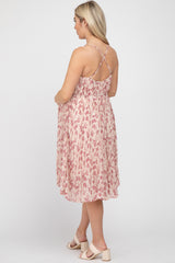 Mauve Floral Pleated Cross Back Maternity Dress