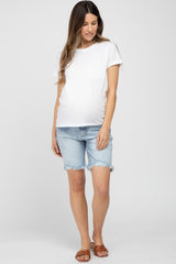 Light Blue Acid Wash Bermuda Maternity Denim Short