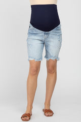 Light Blue Acid Wash Bermuda Maternity Denim Short