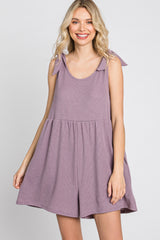 Lavender Waffle Knit Shoulder Tie Romper