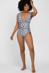 Ivory Animal Print Ruffle One-Piece Swimsuit