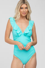 Aqua Ruffle One-Piece Maternity Swimsuit