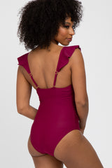 Burgundy Ruffle One-Piece Swimsuit