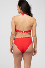 Red Ribbed Scalloped Two-Piece Maternity Bikini Set