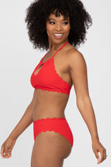 Red Ribbed Scalloped Two-Piece Bikini Set