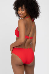 Red Ribbed Scalloped Two-Piece Bikini Set