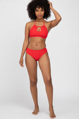 Red Ribbed Scalloped Two-Piece Bikini Set