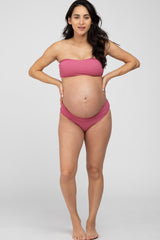 Mauve Ribbed Bandeau Maternity Bikini Swim Set