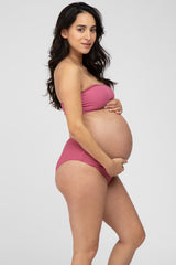 Mauve Ribbed Bandeau Maternity Bikini Swim Set