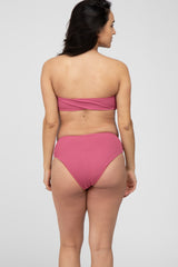 Mauve Ribbed Bandeau Maternity Bikini Swim Set