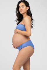 Periwinkle Ribbed Bandeau Maternity Bikini Swim Set