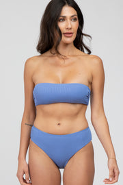 Periwinkle Ribbed Bandeau Bikini Swim Set