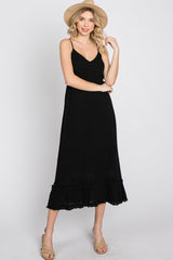 Black Swiss Dot Ruffle Accent Maternity Maxi Dress