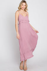 Mauve Swiss Dot Ruffle Accent Maxi Dress